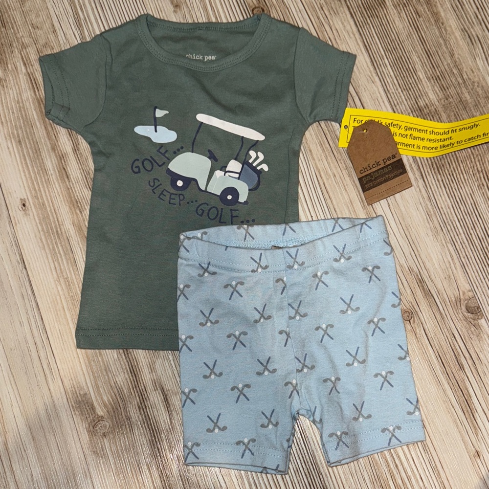 Chick Pea Green and Blue Golf Baby Outfit